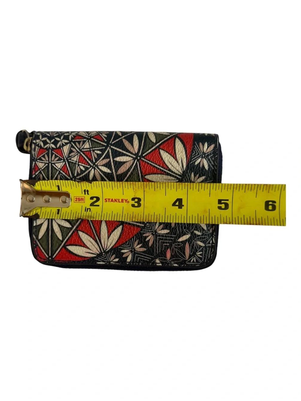 Tory Burch Black Kerrington Geometric Floral Patchwork Leather Zip Wallet Clutch